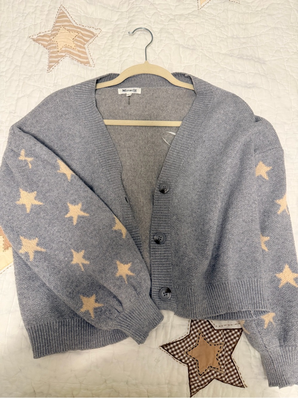 Miracle Gray Cardigan with Cream Star Pattern